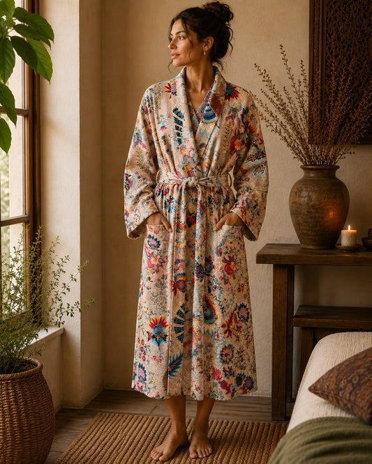 Luxury Velvet House Robe Unisex Kimono Rich Beige Black Blue Orange Red