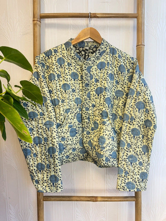Cotton quilted open jacket Mint Blue marigold