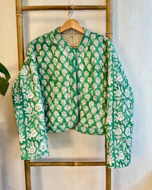 Cotton quilted open jacket Mint Green beige