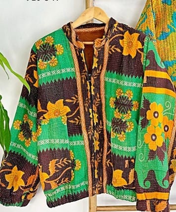 Vintage Inspired Short Jacket- Timeless Elegance with Modern Edge Classic Green, Brown and Yellow