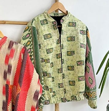 Vintage Inspired Short Jacket- Timeless Elegance with Modern Edge Dark Green, Pink and Cream