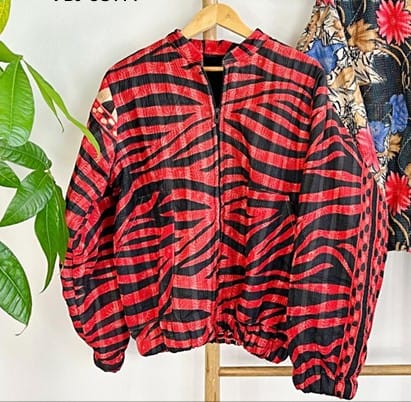 Vintage Inspired Short Jacket- Timeless Elegance with Modern Edge Red and Black Striped