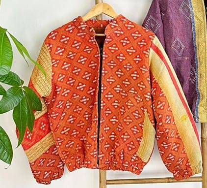 Vintage Inspired Short Jacket- Timeless Elegance with Modern Edge Orange with White and Yellow