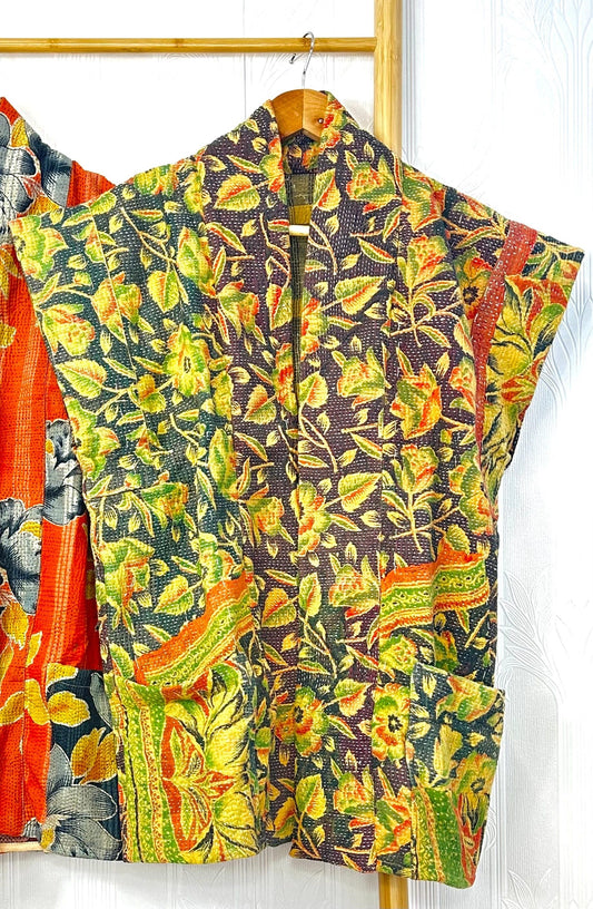 Vintage Inspired Short Jacket- Timeless Elegance with Modern Edge Grey green orange