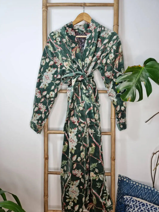 Luxury Velvet House Robe Unisex Kimono Autumn Winter Christmas Gift Elegant Royal Emerald Green