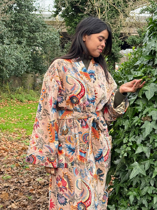 Luxury Velvet House Robe Unisex Kimono Rich Beige Black Blue Orange Red