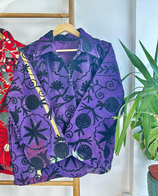 Vintage Suzani Jacket – Artisan Embroidery Meets Timeless Style Ultra Voilet, Black-Blue