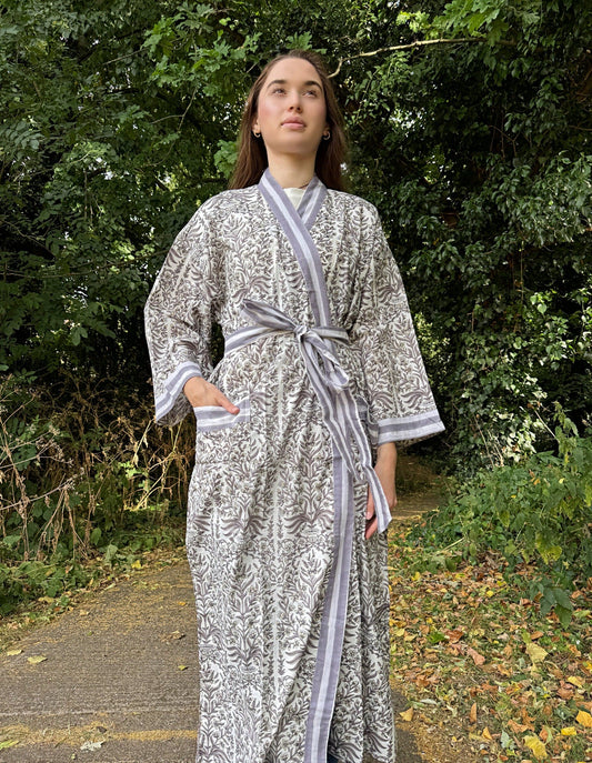 Pure Cotton Block printed Comfy Maternity Spring Pastel Grey White Monochrome