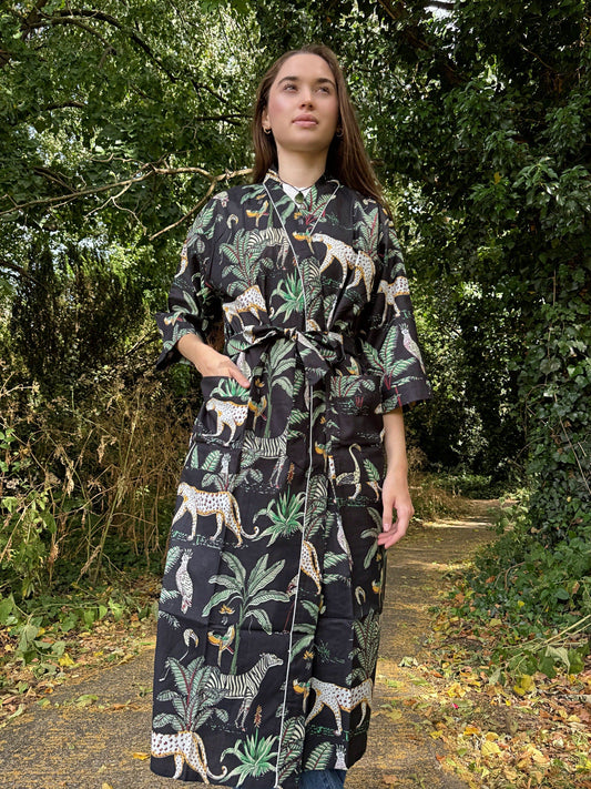 Pure Cotton Block printed green animal bird print