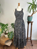 Maxi Tier Paisley Emerald Black Bodice Racer Oriental Floral Silky Blend Dress Elegant Comfy Daywear Casual Mommy Girly Chic Boho | Keyhole