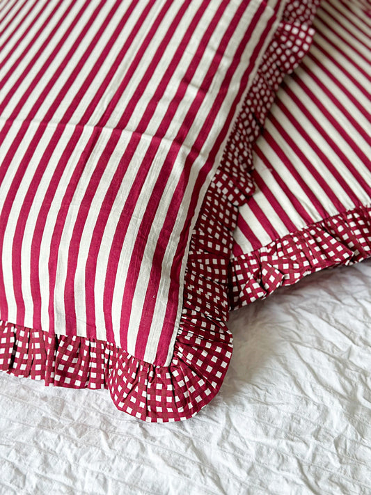 Cotton Pillow Cover red and white stripe