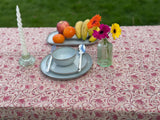 Large Table Handblock Printed Cotton Spring Summer Floral Table Cover | Bright Quirky Colours | Table & Home Decor | Earthly Peach Pink Lotus