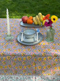 Large Table Handblock Printed Cotton Spring Summer Floral Table Cover | Bright Quirky Colours | Table & Home Decor | Dusty Rose Yellow Blue Gardenis