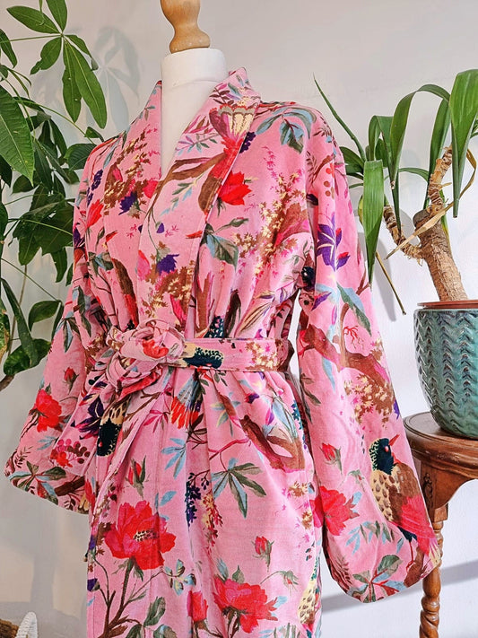 Luxury Velvet House Robe Unisex Kimono Elegant Royal Baby Pink Crush Lover