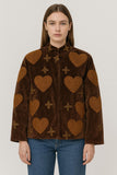 Velvet Suzani Love Artisan Hand Embroidered Short Jacket | Autumn Winter Boho Gypsy | Luxury Special Brown Beige Brown Heart