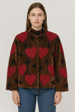 Velvet Suzani Love Artisan Hand Embroidered Short Jacket | Autumn Winter Boho Gypsy | Luxury Special Coffee Brown Red Heart
