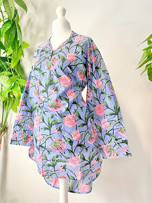 Night Shirt Luxury Soft Cotton Indian Hand Block Lavender Pink Floral Lounge Sleepwear Nightdress Girls Pyjama Party Bridesmaid Hens