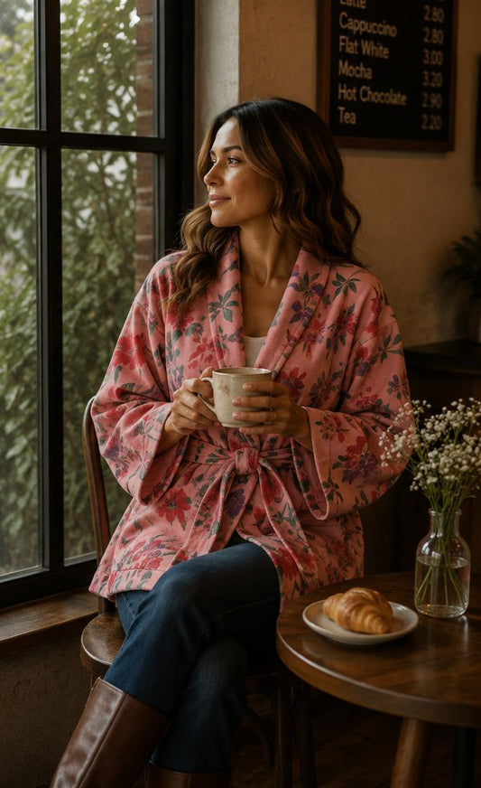 Luxury Velvet Boho Quirky Floral Silk Lined Winter Gift Quirky Soft Peach Birds Paradise Exotic Love