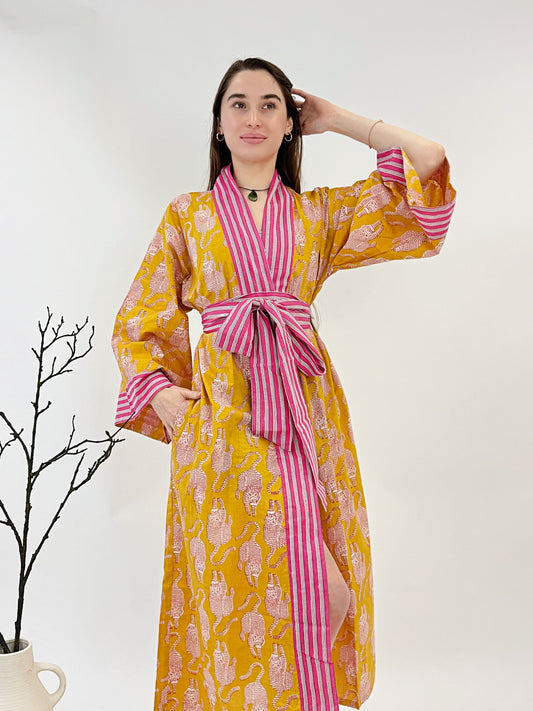 Pure Cotton Block printed Yellow Mustard Leopard