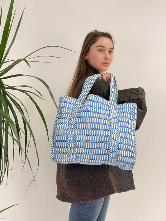 Quilted Cotton Reversible Large Spring Slate Peach Hues Floral Tote Bag Eco friendly Sustainable Sturdy Grocery Shopping Handmade Art Boho