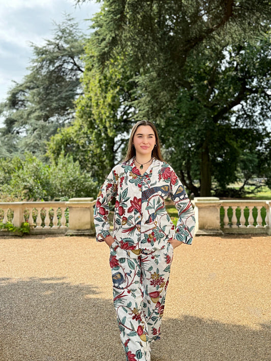 Luxury Hand Printed Indian Blockprint Pure High Quality Cotton With White