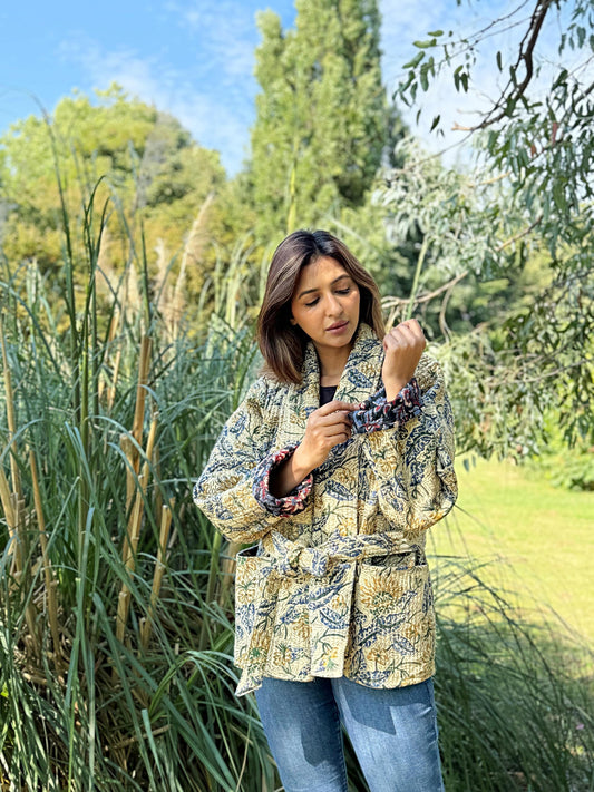 Pure Cotton Quilted (SElegant black brown Soft Yellow Hue