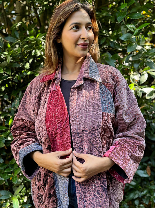 Luscious Luxurious Printed Velvet Jacket Regal Classic Pink Love