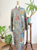 Pure Cotton Indian Block-print House Dressing Robe Kimono | Floral Beach Coverup/Comfy Maternity Mom | Tribal Quirky Summer Pastel Grey