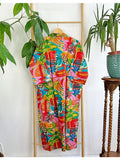 Pure Cotton Indian Block printed House Robe Summer Kimono | Floral Beach Coverup/Comfy Maternity Mom | Orange Burst Green Abstract Graffiti