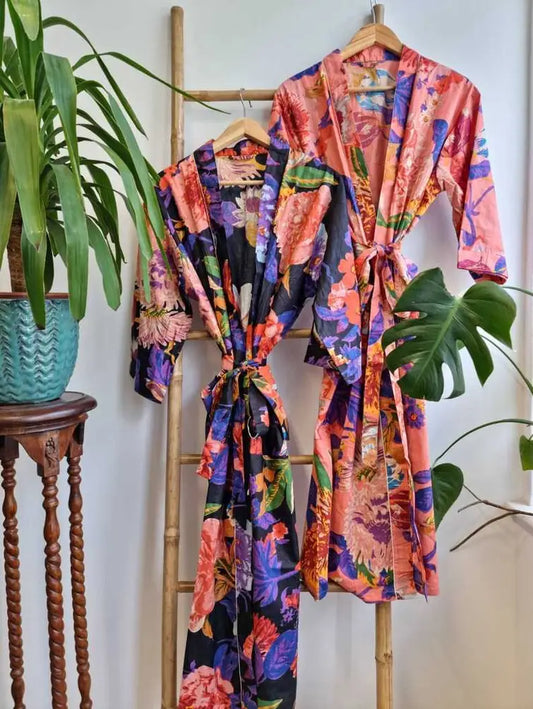 Pure Cotton Block printed Black Multicolour Botanical Bloom