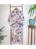 Pure Cotton Block printed White Paradise Spring Exotic Lovers Stripe
