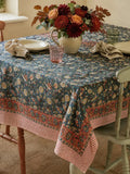 Cotton Summer Spring Table Cover | Navy Blue Cream Red