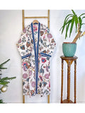 Pure Cotton Block printed White Paradise Spring Exotic Lovers Stripe