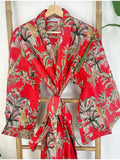 Pure Cotton Indian Blockprint House Robe Summer Dressing Kimono Gown Coverup/Comfy Maternity Royal Red Leopard Jungle Giraffe Animal Party
