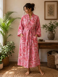 Pure Cotton Kimono in Bright Pink Botanical Print