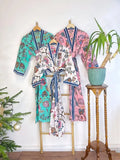 Pure Cotton Block printed White Paradise Spring Exotic Lovers Stripe