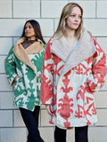 Suzani-Embroidered Fur Jacket with Wooden Buttons Classic Beige Peach Orange