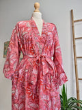 Pure Cotton Kimono in Bright Pink Botanical Print