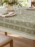 Cotton Summer Spring Table Cover | Olive Green Ivory