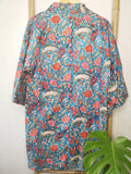 Pure Cotton Kimono Knee Length-Turquoise Ecstasy Garden