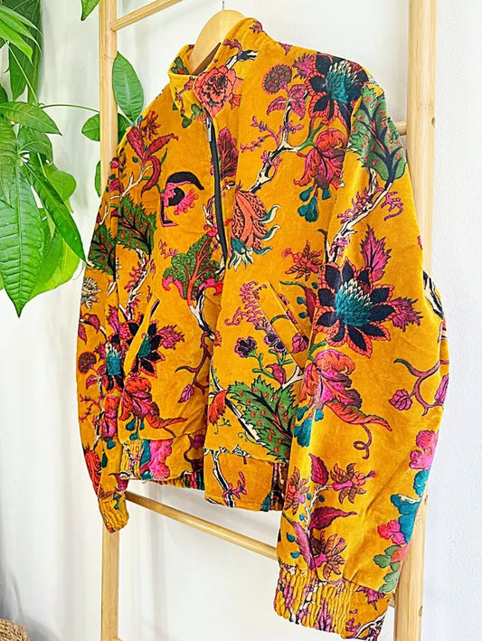 Velvet Boho Bomber Quirky Jacket Elegant Royal Ochre Green Pink Autumn Burn