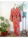 Pure Cotton Indian Blockprint House Robe Summer Dressing Kimono Gown Coverup/Comfy Maternity Royal Red Leopard Jungle Giraffe Animal Party