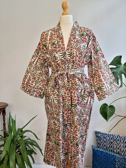 Pure Cotton Kimono in Green Pink