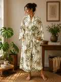 Pure Cotton Indian Block printed House Robe Summer Kimono | Floral Coverup/Comfy Maternity Off White Green Safari Leopard Giraffe Jungle