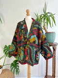 Suzani Hand Embroidered Short Jacket | Autumn Boho Uzbek Kashmir Crewel | Christmas Special Gift | Classic Matt Black Mustard Blue Red