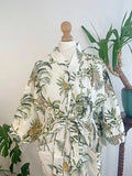 Pure Cotton Indian Block printed House Robe Summer Kimono | Floral Coverup/Comfy Maternity Off White Green Safari Leopard Giraffe Jungle