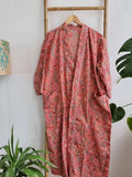 Pure Cotton Kimono in Peach Red Marigold Botanical Bloom
