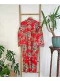 Pure Cotton Indian Blockprint House Robe Summer Dressing Kimono Gown Coverup/Comfy Maternity Royal Red Leopard Jungle Giraffe Animal Party