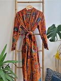 Luxury Velvet House Robe Unisex Kimono Elegant Fire Orange Passion