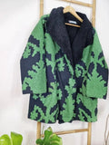 Suzani-Embroidered Fur Jacket with Wooden Buttons Classic Black Forest Green Ikat